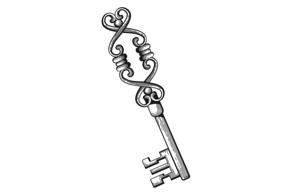 Decorative Vintage Key Engraving Graphics & Illustrations
