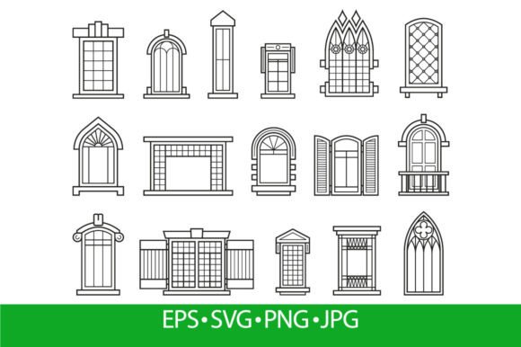 Line Vintage Windows. Decorative Graphics & Illustrations