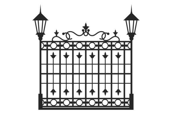 Park Fence Graphics: Decorative Metal Gate with V Illustrations